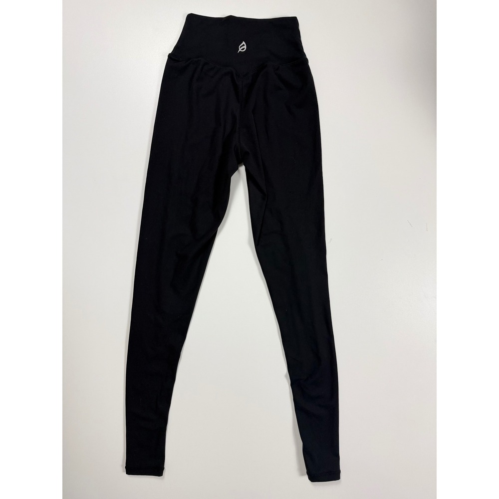 Bay leaf Womens High Waisted Activewear Leggings Black Full Length Logo Size XS